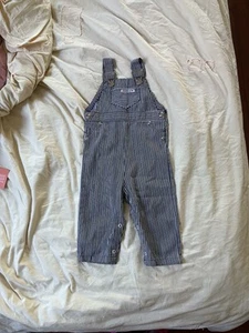 Vintage Health-Tex Overalls Size 24M Blue & White Railroad Stripe Made In USA  - Picture 1 of 4