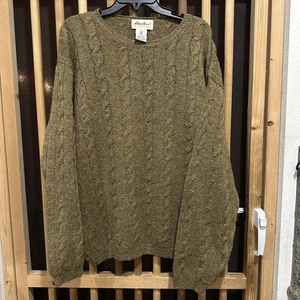 Vintage Eddie Bauer Sweater Mens Large Brown Shetland Wool Cable Knit Pullover - Picture 1 of 6