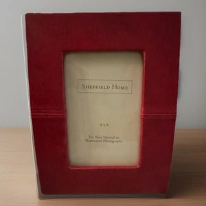 Sheffield Home Red Leather Photo Frame for 4x6 Pictures, Frame 8x7 Velvet Back - Picture 1 of 8