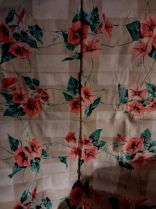 Vintage Wilendur Orange Morning Glory on Taupe & Tan Grid Tablecloth - Picture 1 of 1
