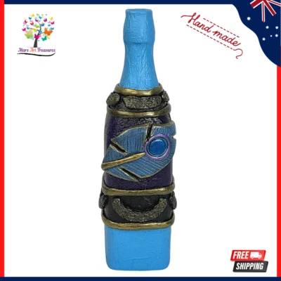 Botella Arte Botella Alterada Pluma de Pavo Real Azul en Botella Arte Jarrón Hecho a Mano Foto 1 de 4