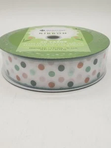 Premium Wired Ribbon 50 Yards 1-1/2 in Width, White w/Polka Dots - Picture 1 of 3