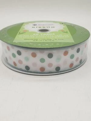 Premium Wired Ribbon 50 Yards 1-1/2 in Width, White w/Polka Dots - Image 1 of 3