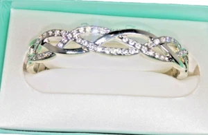 CZ Silver Bangle Bracelet hinged Braid gift box clear round crystal quality New - Picture 1 of 3