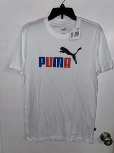 NWT Puma Men's Size Small White ESS 2 Col Logo T-Shirt - Picture 1 of 3