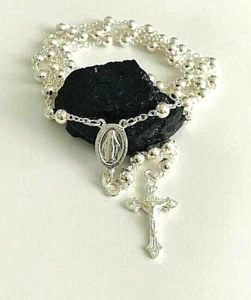 925 STERLING SILVER ITALIAN ROSARY 5MM-30" LONG/ ROSARIO DE PLATA ESTERLINA 30" - Picture 1 of 8