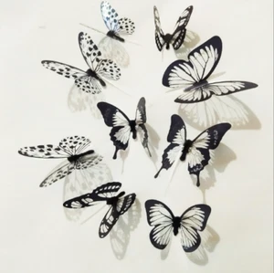18pcs 3D Butterfly Sticker Wall Decal Home Decoration Room Decor Set White Black - Picture 1 of 2
