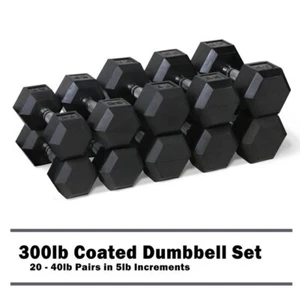 Dumbbell Set 300Lb Rubber Hex FREE SHIPPING USA - Picture 1 of 9