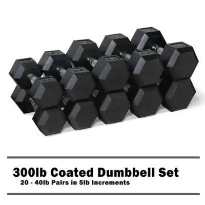 Dumbbell Set 300Lb Rubber Hex FREE SHIPPING USA - Image 1 of 4