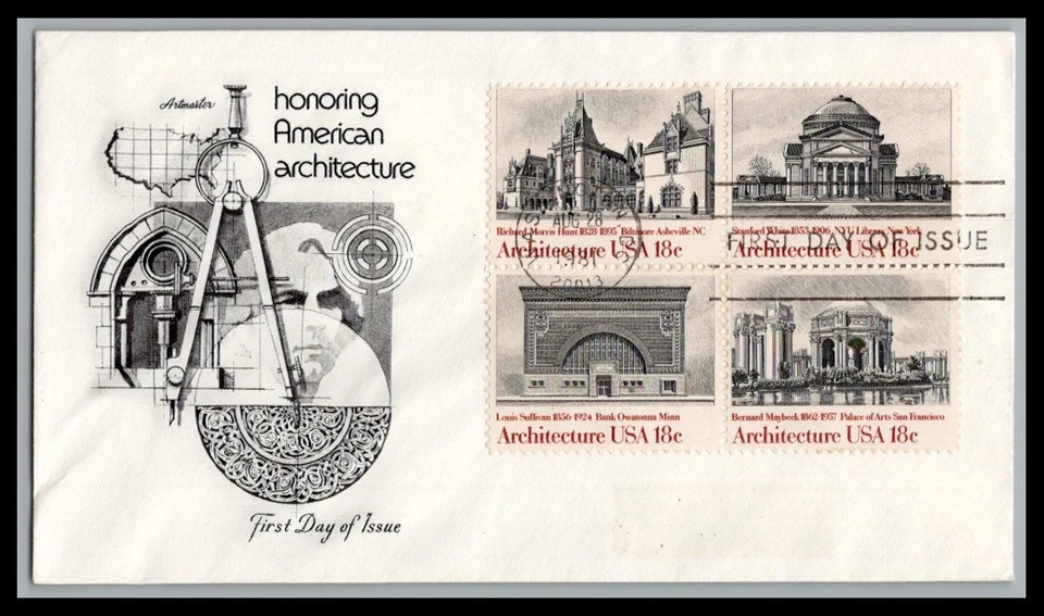 US FDC # 1928-1931 18c American Architecture Artmaster block  1981, 9p2366 - Image 1 of 1