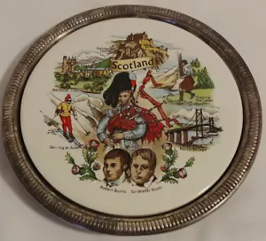 Vtg Scotland Ceramic Tile Silver Plate Robert Burns Edinburgh Castle H&R Johnson - Picture 1 of 7