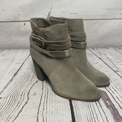 Bota Nine West para mujer 11M Zazax gris gamuza botines occidentales tacón apilado tachonado Foto 1 de 4