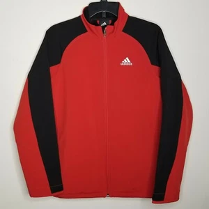 Boys Adidas Full Zip Jacket Size Large 14-16 Red Black Lined Logo Coat - Picture 1 of 12