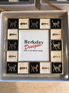 Berkeley Designs 3 X 3 Picture Frame Animal Cat & Fishbone Heavy With Easel - Picture 1 of 5