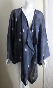 AS IS Eskandar Sz 0 27-38"L Dusty Blue Shibori Linen Flowing Jacket Dots Roundel - Picture 1 of 11