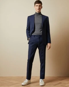 Pantalone tuta Ted Baker Endurance Birdseye nuovo con etichette pantaloni originali blu taglia 36 $295 3B058 - Foto 1 di 5