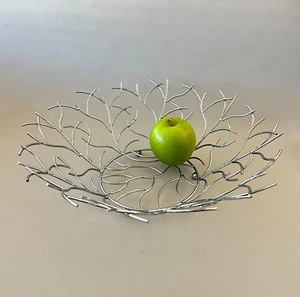 Vintage Chrome Metal FRUIT BOWL/Basket 14" x 4" Large, Branches w/ Ball Feet - Picture 1 of 11