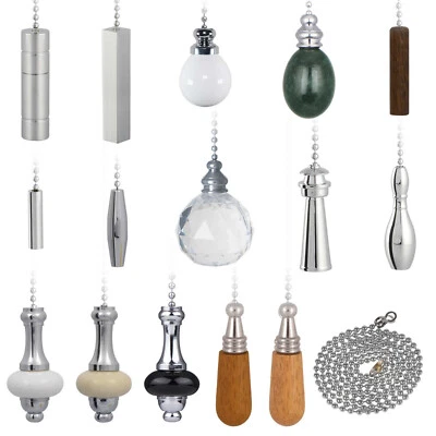 ElekTek Bathroom Ceiling Light Pull Cord Switch Fob Handle & 80cm Chrome Chain - Image 1 of 4