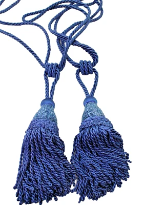 Corbatas de cortina con cortinas de dos tonos azul con borla de micrcuentas par de 2 piezas 26" Foto 1 de 4