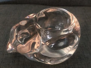 Sleeping Cat Candle Holder Clear Glass Votive 5x2.5 Excellent - Picture 1 of 7