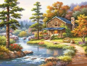 Rompecabezas SunsOut; Mountain Creek Cabin de Sung Kim; 500 piezas - Imagen 1 de 1