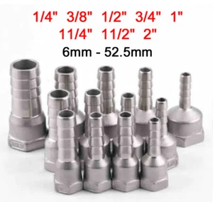 BSP 1/4"-2" Female Thread Fitting x Barb Hose Tail End Connector Stainless Steel - Picture 1 of 40