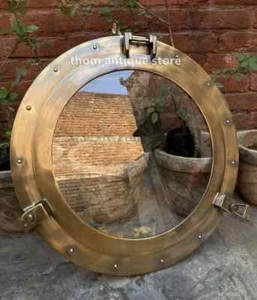 Ventana de ojo de buey de barco de canal de 17 pulgadas - Acabado antiguo ventana de barco ventana de pared - Imagen 1 de 10