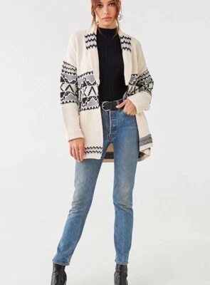 Cardigã feminino Navajo oversized creme preto sudoeste algodão suéter 1X - Imagem 1 de 4