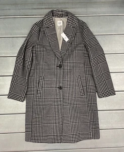 Abrigo largo GAP para mujer pequeño negro blanco pata de gallo forrado chaqueta de gran tamaño nuevo con etiquetas - Imagen 1 de 9