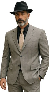 Jos A Bank Wool Suit Houndstooth Glen Plaid Men 41R 35x30 3 Button Gray Classic - Picture 1 of 24