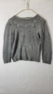 Nicole Curie Women's M Gray Silk Acrylic Rabbit Nylon Floral Top - Picture 1 of 8