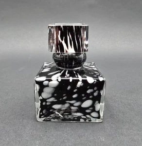 Italienische Kunst Glas Parfüm Flakon mit Tupfer Stopfen Marmoriert Schwarz Weiß - Bild 1 von 11