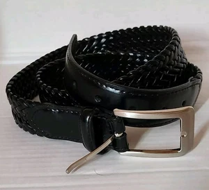 Echt Leder Flechtgürtel schwarz silberne Schnalle Größe 40 - 42 - Bild 1 von 6