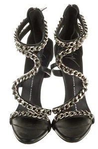 995 $ Giuseppe Zanotti SCHWARZE LEDER-SANDALEN MIT KETTENGLIEDERN GRÖSSE 36 6 - Bild 1 von 5