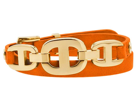 Pulseira de couro Michael Kors MKJ4442 ouro/laranja marítima 3 elos envoltório duplo - Imagem 1 de 4