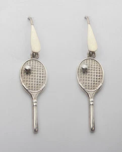 Tennisschläger Von Tennis: Ohrringe Anhänger aus Silber 925 - Tennisspieler - - Picture 1 of 3