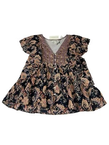 Rachel Zoe Top Women Medium Black Paisley Blouse Contrast Mid Sequins Ruffles - Picture 1 of 7