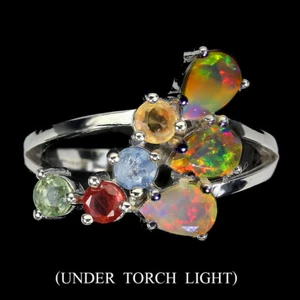 925 Anello Argento Sterling Pera Fuoco Opale 6x4mm Zaffiro Gemma Gioielli Size 9 - Foto 1 di 9