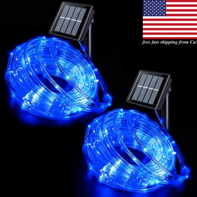 2 PACK 33ft 100 LED Solar Rope String Fairy Lights Outdoor Garden Yard Fence US - Image 1 of 4
