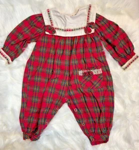 Mono Mameluco Vintage Broadway Niños 12M Rosa Cuadros Encaje Babero Cottagecore - Imagen 1 de 11