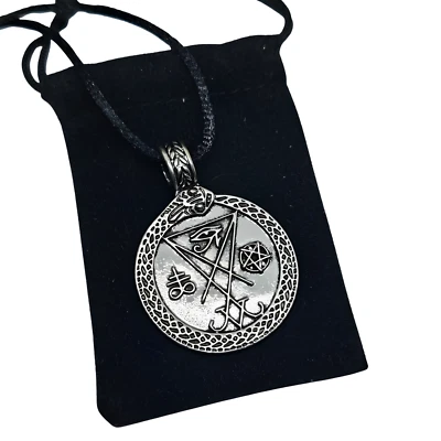 Ouroboros Sello Ojo de Satanás Horus Pentagrama Colgante Collar Protección Con Bolsa Foto 1 de 4