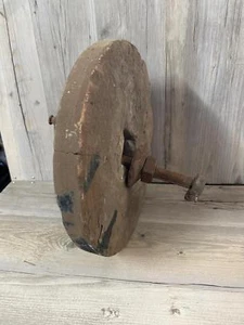 Vintage Granite Grinding Wheel with Handle - Rustic Farm Tool - Picture 1 of 5