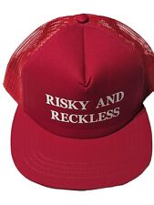 American Apparel  Trucker Hat " RISKY AND RECKLESS" Red and White Hat