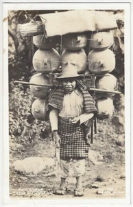 Guatemala Native American Indian REAL PHOTO Carrying Pottery on Back - Postcard - Picture 1 of 2