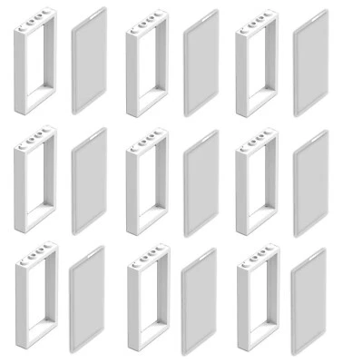 ☀️NUEVO LEGO 9x BLANCO Marco de Puerta 1x4x6 Piezas Piezas con Ventana de Vidrio Trans-Transparente Foto 1 de 3