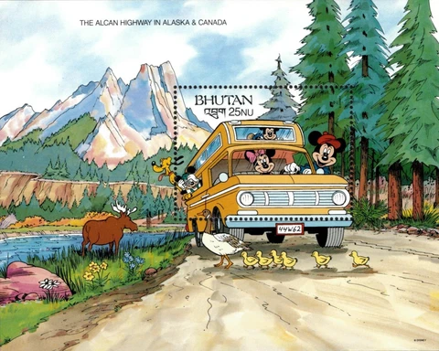 Bhutan 1991 - Disney, World Wonders, Mickey, Alaska-Canada Highway - S/S - MNH Cover