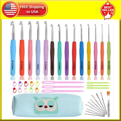 ZICALSO Crochet Hooks Set Clover Amour Steel Pastel 14 Pcs Ergonomic Easy Grip Bright