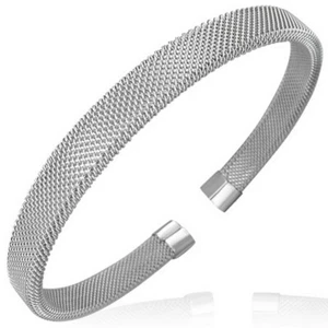 Brazalete brazalete de extremo abierto de acero inoxidable con cable de malla plateado para mujer - Imagen 1 de 2