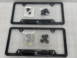 Kit of 2  BMW logo CARBON Black License Plate Frame / Cover set kit pair - Picture 1 of 1