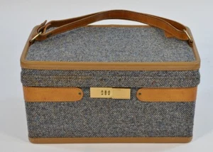 Hartmann Tweed Leather VTG Luggage Cosmetic Makeup Carry On Small Train Case - Picture 1 of 14